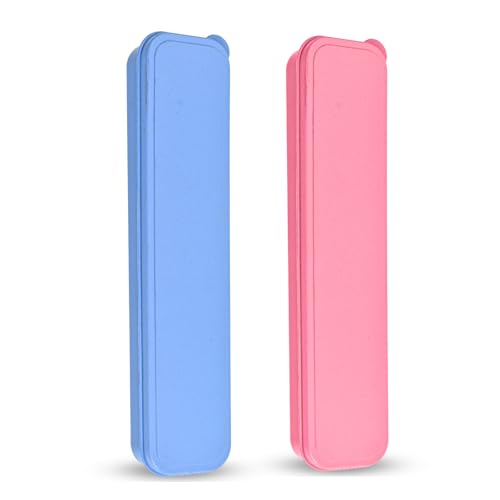 HMDZMR Travel Cutlery Case Portable Utensil Holder Large Travel Silverware Case Flatware Storage Box Camping Utensils Cutlery Cases for Fork Spoon Chopsticks Lunch Box 9.6 x 2.1 inches (Blue Pink)