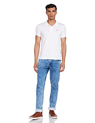 Image of Parx Men's Pure Cotton Print Pattern Regular Fit Rib Collar Polo Neck Half Sleeve Casual T-Shirt