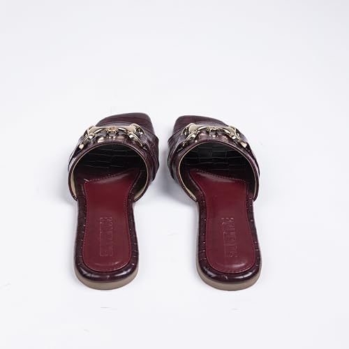 Womens-Flat-Slide-Sandals-Square-Open-Toe-Slides-With-Metal-Chain-Fashionable-Slides-With-Soft-Leather-Bow-Knot-Slippers-for-Summer-Comfort-Walking-With-Classic-Shoes