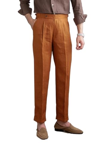 SevenBoy Men's Flat Front Linen Blend Dress Pant, Regular Fit, Lightweight Summer