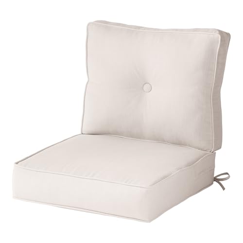 Sunbrella Deep Seat Cushion Set – Seat & Back Cushions for Patio Chairs, Sofas & Loveseats – Fade Resistant Outdoor Fabric, Ties, Zippered Cover, Cord Trim, Cast Pumice