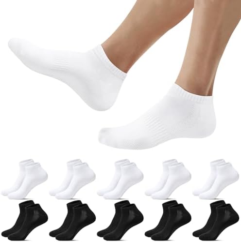 Falechay 10 Paar Sneaker Socken Herren Damen Baumwolle Kurze Sneakersocken | Halbsocken,Sportsocken,Unisex Socks,Schwarz Weiß Grau