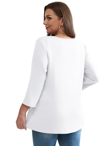 Image of OFEEFAN 3 /4 Length Sleeve Womens Tops 2026 Blouses for Women Dressy Casual Fashion Clothing V Neck Babydoll Tops Fall Outfits