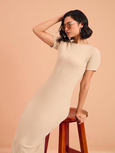 Image of barcino Red Rib Bodycon Back Slit Maxi Dress