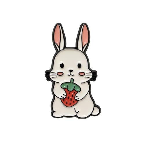 ROSTIVO Easter Bunny Enamel Pin Cute Rabbit with Strawberry Lapel Pin Kawaii Brooch for Jackets Bags Hats Easter Gift
