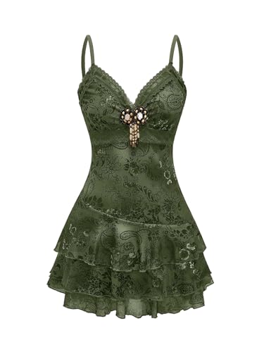 Verdusa Women's Y2k Outfits Gothic Dresses Vintage Boho Beaded Ruffle