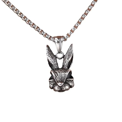 Mens Vintage Stainless Steel Jewelry Animal Rabbit Head Pendant Necklace