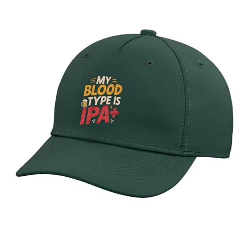My Blood Type is IPA Funny IPA Beer Adjustable Printed Baseball Hat, Dark Green