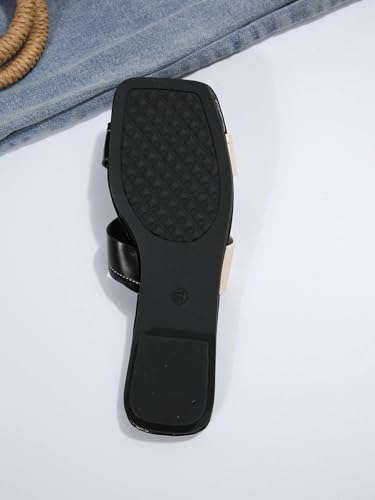 GORGLITTER H-Band Flat Sandals for Women Dressy Color Block Slides Open Square Toe Summer Beach Vacation Sandals2