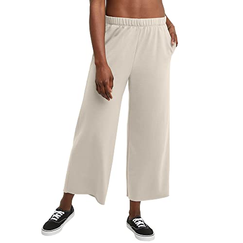 Hanes Womens Originals Wide Leg Crop Pants, Retro Lightweight French Terry 25" Sweatpants, Natural, Large US - image 1