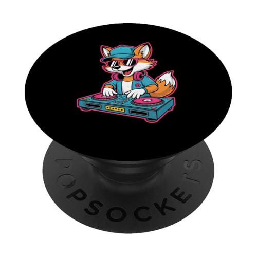 Renard Cool Dj Avec Casque Lunettes PopSockets PopGrip Adhésif