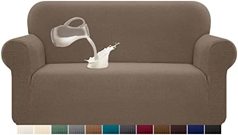 Granbest Stretch Wasserdicht Sofabezug 1 Stück Sofahusse Spandex Jacquard Elastische Couchbezug mit Anti-Rutsch-Schaumstoffe (2 Sitzer, Kamel)