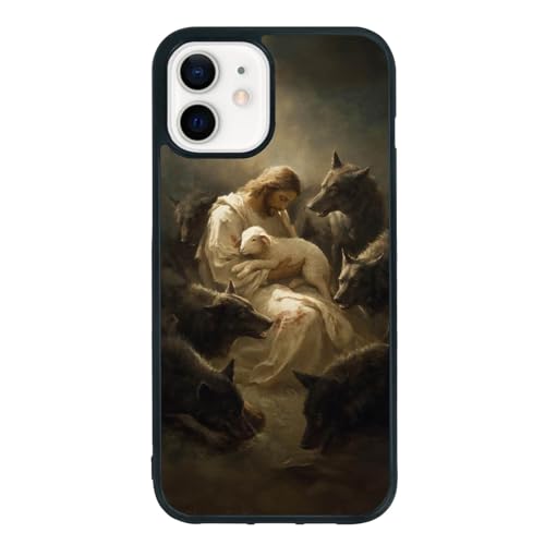 qizjio Christian Phone Case, Shockproof Protective Jesus Holding Lamb Cover for iPhone 12/12 Pro