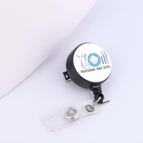 MAOFAED Surgical Tech Humor Badge Reel, Professional Table Setter, Surgery ID Holder, Surgical Technologist Gift (Table Setter)