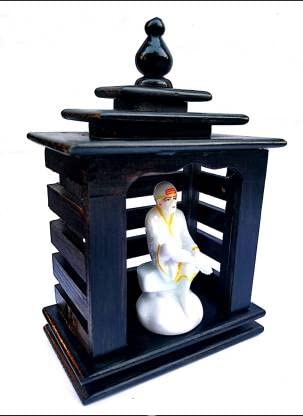 Sai Baba Statue with Wooden Temple Marble Finish Sai Baba,Sai Baba Idol (Home Temple Poojan Use, Office Temple Use, Gifted use Item Statue) Decorative Showpiece - 24 cm (Marble, White)