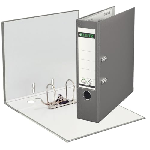 Leitz 1010 Qualitäts-Ordner Kunststoff breit mit patentierter 180º Präzisionsmechanik (3er Pack, 8 cm breit, grau)