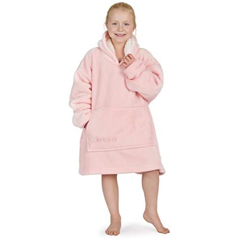 Snuggy Pink Oversized Hooded Blanket For Kids | One Size | Cosy, Fluffy & Warm Hoodie with Front Pocket Pouch | Wearable Blanket for Boys & Girls | Great for Birthday Gifts, Lounge Wear & Pyjamas Cover