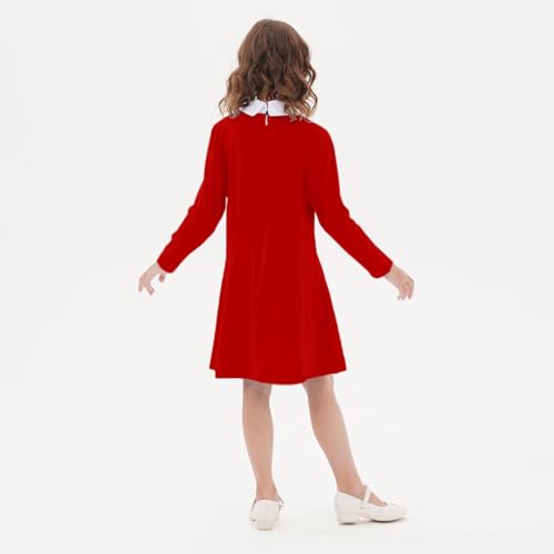 Girls Casual Dress Long Sleeve Vintage Peter Pan Collar T-Shirt Dresses Age 3-12 Years3