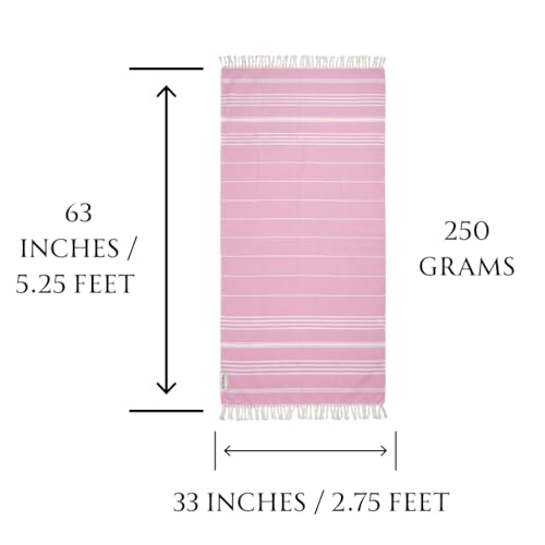 Image of Ultrasoft Bamboo Bath Towel for Travel, Gym & Beach | Quick Dry, Compact & Lightweight | Turkish Striped Satin Weave | Pink | 63x33 Inch | 210 GSM