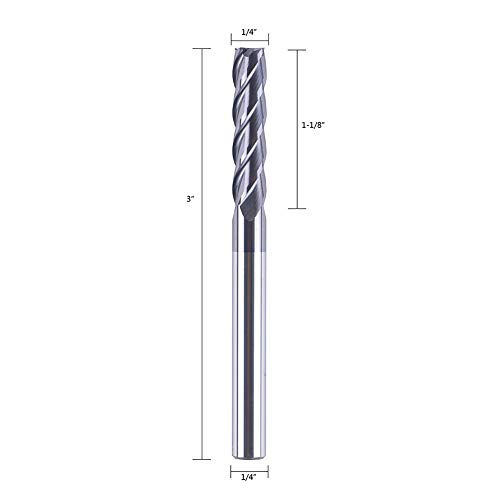 Image of SpeTool 12411 4 Flutes Carbide CNC Square Nose End Mill, 1 /4 inch Shank Diameter, 3 inch Long, Upcut CNC Router Bit with Coated