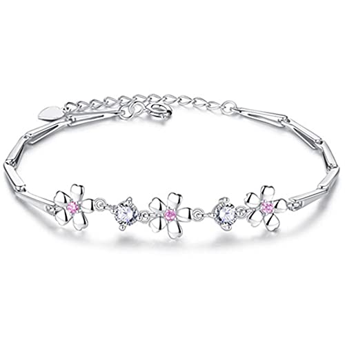 Pulsera de flores de plata que no causa alergias gracias a su cristal rosa puro