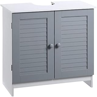 kleankin Under Sink Storage Bathroom Cabinet with Adjustable Shelf, Pedestal Under Sink Design, Grey and White