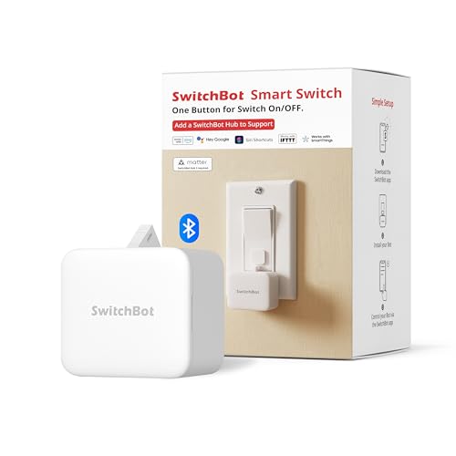Switchbot Bluetooth Fingerbot Button Pusher for Rocker Switches – Turn Lights/Coffee On by App or Timer, No Tools, Optional Hub for Voice & Away Control, White