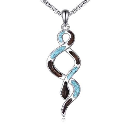 YFN Snake Necklace Sterling Silver Snake Pendant Necklace Turquoise Wood