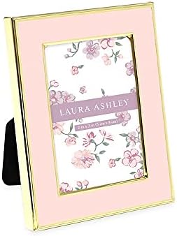 Laura Ashley 2x3 Pink Enamel Picture Frame, Gold Metal Edge with Easel, for Countertop, Counterspace, Tabletop Display, Bookshelf, Desk, Wall Décor, Photo Gallery (2x3, Pink W/ Gold)