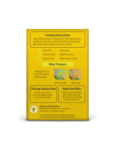 Image of Timios Organic Teething Sticks - Whole Wheat & Ajwain, 150g, Healthy, Tasty & Preservative-Free Baby Snack, Soothes Gums, Promotes Self-Feeding