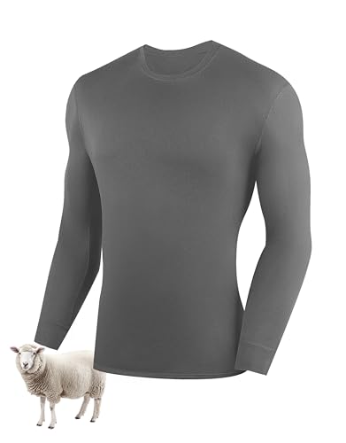YESWEL Merino Langarmshirt Herren 250g/m², Atmungsaktiv Winter Shirt Herren Langarm, Thermo Unterwäsche Longsleeve, Merinowolle Oberteil für Outdoor & Ski (Grau,M)