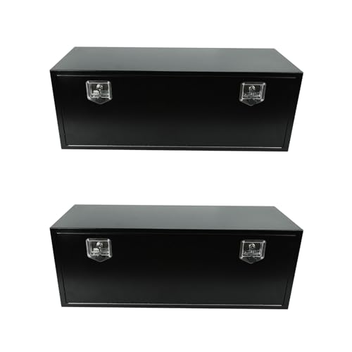 COOLBAG 2 Pack Underbody Truck Tool Box, 48"x18"x18" Heavy Duty Steel Storage Chest with T-Handle Lock & Keys, Waterproof Under Mount Toolbox Organizer for Pickup, Trailer, RV, Flatbed, Powder Coated