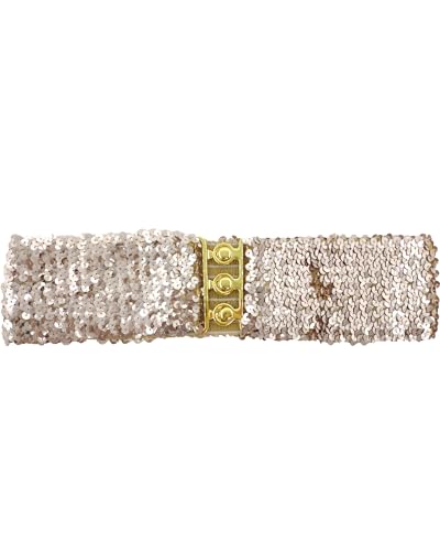 Women's Shiny Sequin Elastic Belt Wide Decorative Dress Belt Cute Belt For Girls With Metal Interlocking Buckle, Rose Gold, Standard
