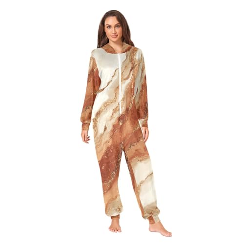 Yuiboo Rust Gold MarbleUnisex Adults One Piecing Pajamas Couples Costumes Hooded