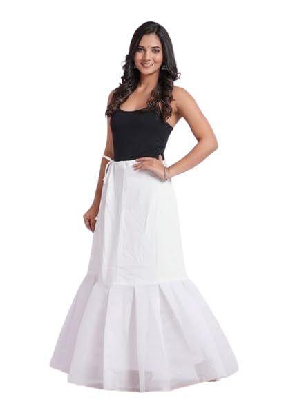 Women's Cancan Hoop Less Underskirt Petticoat Wedding Crinoline Volume Extension for Lehenga, Gown and Floor Length Skirt Free Size Waist with Adjustable Length White-image-30