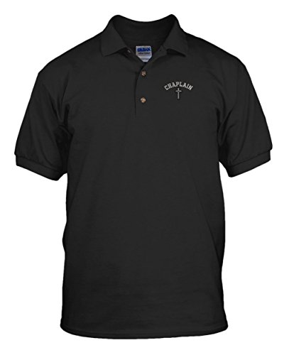 Cristian Chaplain Cross Embroidery Cotton Short Sleeve Polo Jersey Shirt Black Large