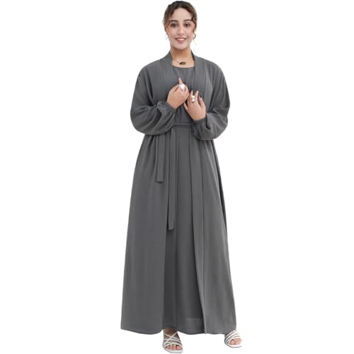 Image of Women's Muslim Dress Two Pieces Set Islamic Prayer Abaya Modest Solid Color Muslim Outfits