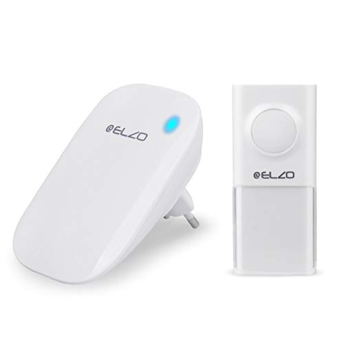 ELZO Timbre Inalámbrico, Timbre Impermeable con LED Flash, Timbres para Puerta Plug-in sin Hilos a un Rango de 150m, 48 Tonos Musicales, 4 Niveles de Volumen, Timbre de Casa Portátil, Blanco