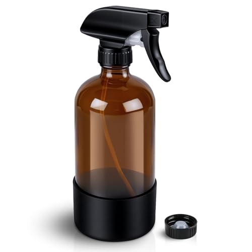 Ninsula Glass Spray Bottle with Silicone Sleeve Protection 16 oz Amber Glass Spray Bottles Refillable Spray Bottle Glass for Cleaning Watering Plants Skin Care Plant Care Hair Care