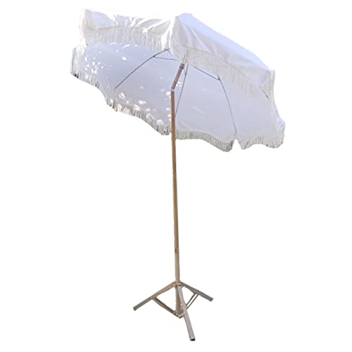 SANJIANG Sombrilla para Playa Portátil 2m Parasoles Jardin con Borlas Inclinable para Patio/Playa/Piscina-café,White-2m(6.5ft) Cover