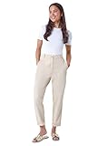 Roman Chino Trousers for Women UK Ladies Cotton Blend Washed Stretchy Smart Casual Office Work Fitted Tailored Summer Autumn Evening Party Slimming Spring Soft - Petite Stone - Size 14