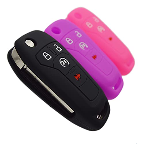 Image of Silicone Rubber Key Fob Covers Protector for Ford F150 F250 F350 F450 F550 Raptor Ranger Transit Fusion Bronco Lightning Maverick XLT (Flip Key)