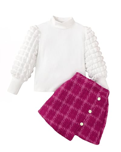 Image of Toddler Girl Clothes Fall Winter Girls Clothing Set Long Sleeve T-Shirt Tops & Plaid Mini Skirts Dress 2Pcs Outfits