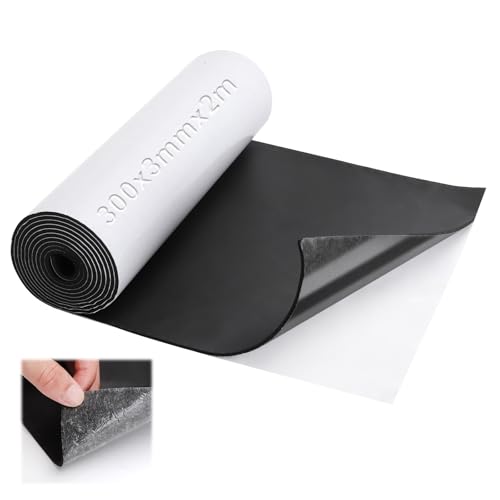 Schaumstoff Selbstklebend Moosgummi Rolle, 300mm x 2m x 3mm Schaumstoffplatte Schwarz Vielseitige Antirutschmatte für Isolierung & Dichtung EVA Gummimatte für DIY Türen Böden Wände Fahrzeugschutz