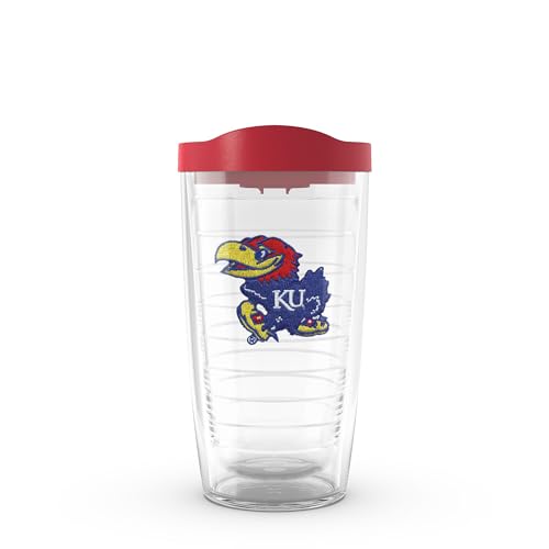 Tervis Kansas Jayhawks Logo Tumbler with Emblem and Red Lid 16oz, Clear