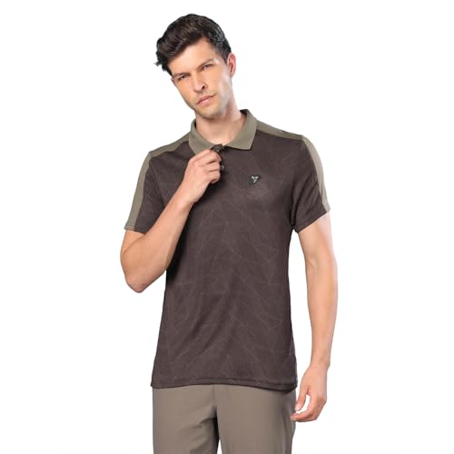 Image of TECHNOSPORT Men's Slim Fit Polyester Sporty Print Athleisure Polo T-Shirt with Half Sleeve, Moisture Wicking and Quick Dry