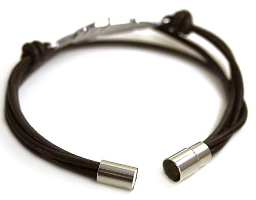 Lynnaround Stylish Surfer Men Women Angel Wing Leaf Feather Genuine Leather Bangle Cuff Wrap Bracelets Stainless Steel Magnetic Clasp (Dark Brown, 19) #TOP1