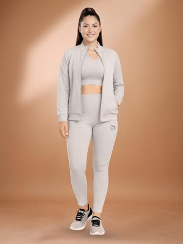Image of Women 3 Piece Gym Workout Set | Sports Bra, Zip-Up Jacket & High Waist Leggings | Stretchable Yoga Activewear Co-Ord Set for Women | Fitness Gym Tracksuit
