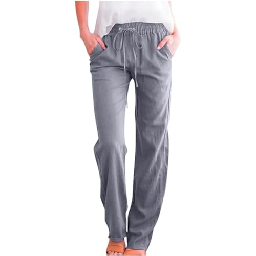 LRMQS Womens Casual Linen Pants 2026 Spring Drawstring Elastic Waist Trousers with Pockets Lounge Fashion Vacation Clothing