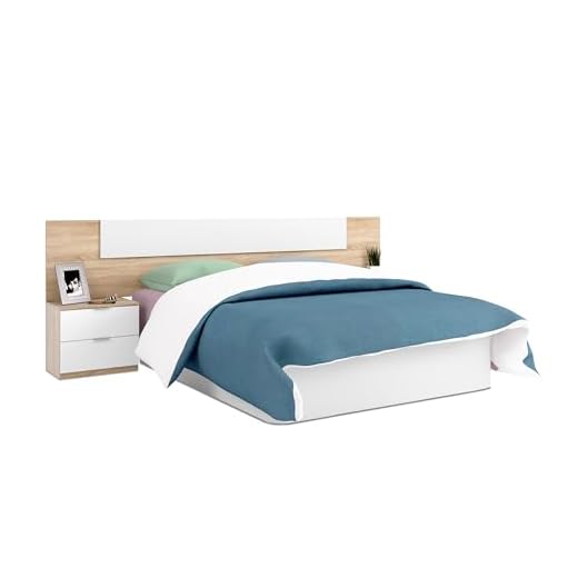 Habitdesign 016075F - Cabezal y mesitas de Noche, cabecero Acabado en Color Roble Canadian y Blanco Artik, Medidas: 247 x 95 x 38 cm de Fondo